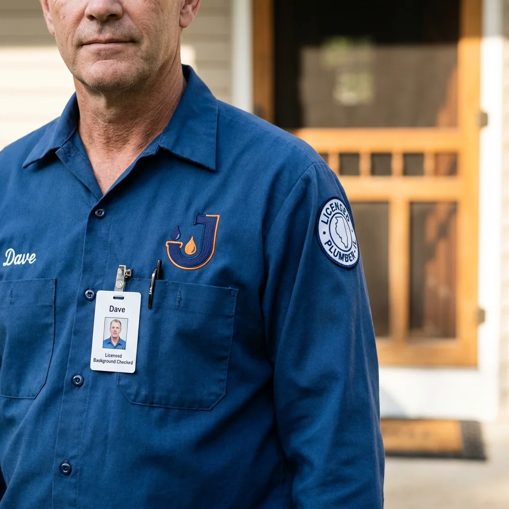 Licensed plumber showing ID badge in Streator, IL