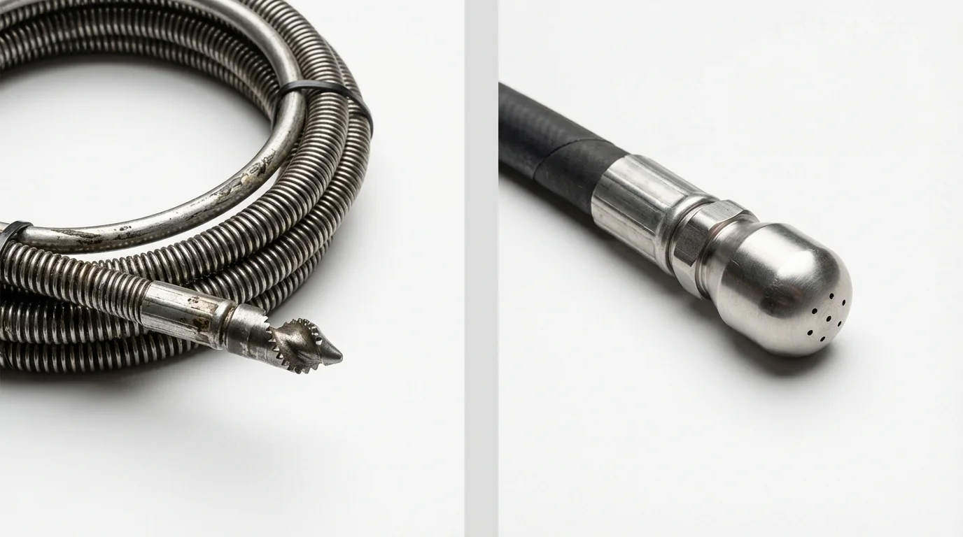 Drain snake cable and hydro jetting nozzle used for drain cleaning in Streator, IL