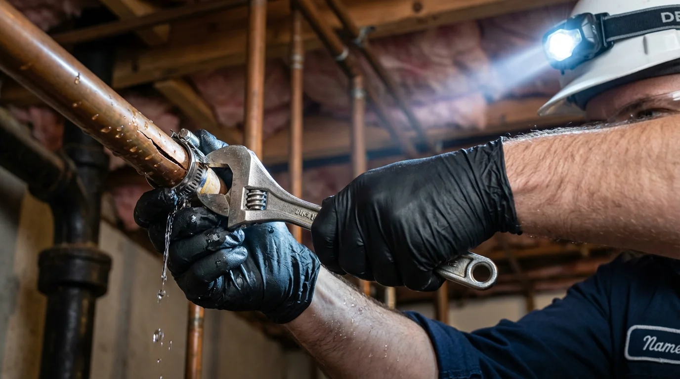 Emergency pipe clamp repair being performed by a Johns Plumbing LLC plumber in Streator