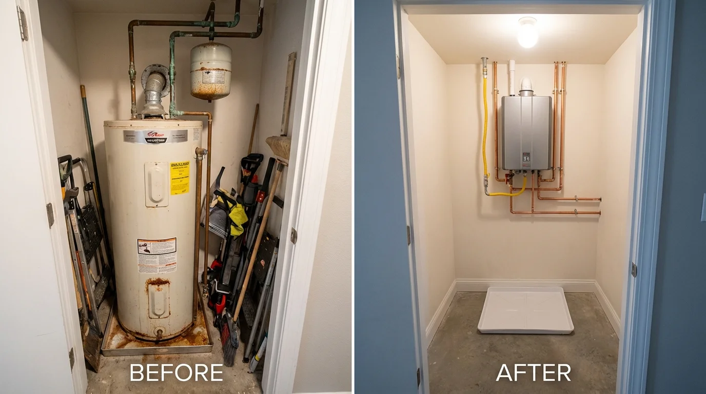 Tank water heater versus wall-mounted tankless unit comparison for Streator, IL homeowners