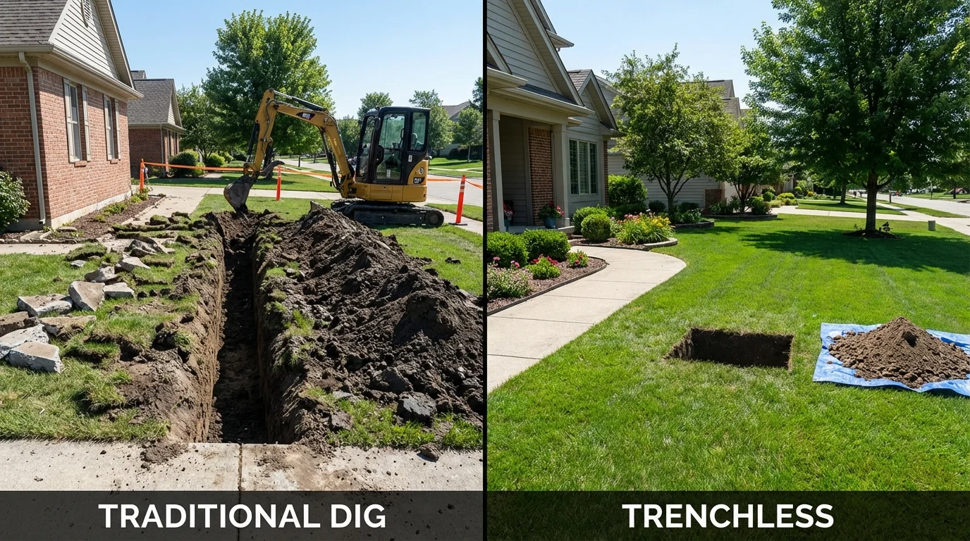 Trenchless sewer repair with minimal yard damage versus traditional excavation in Streator, IL